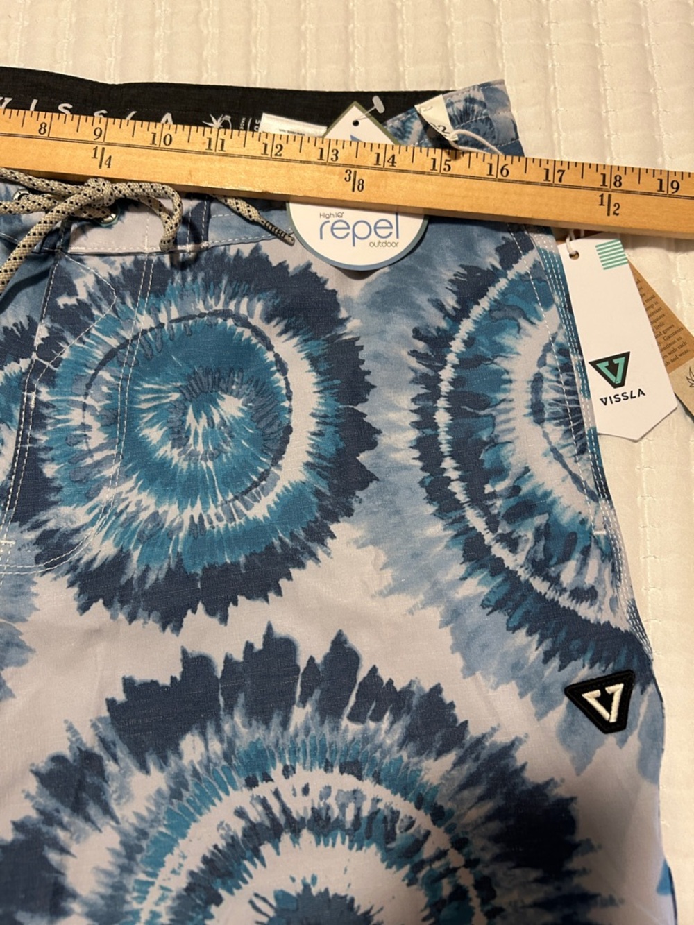 VISSLA Teal and Navy Tie-Dye Swim Board Shorts 32” waist - Picture 6 of 7